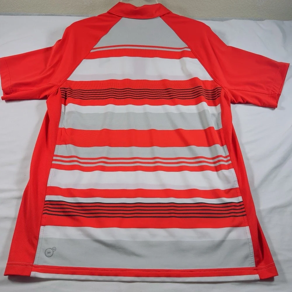 PUMA Polo Shirt Men M Golf Red Striped Short Sleeve Performance Athletic